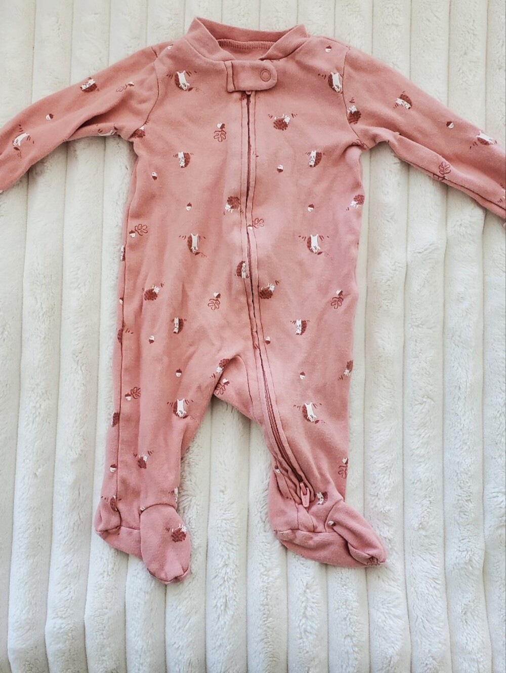 Carter's Rose Pink Footed One-Piece Pajama with Woodland Print